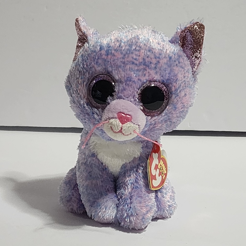 Ty Beanie Boos CASSIDY Blue & Pink Speckles Plush Shiny Ears 6 Inch Cat